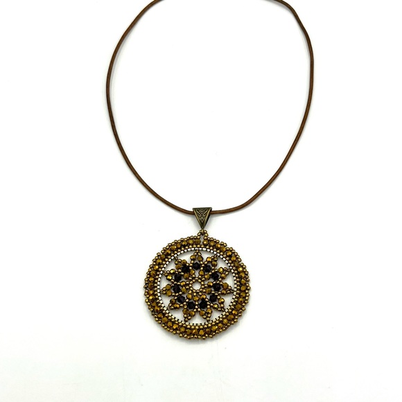 HAND CRAFTED Statement Pendant with Bronze Gold and Purple - Picture 10 of 11